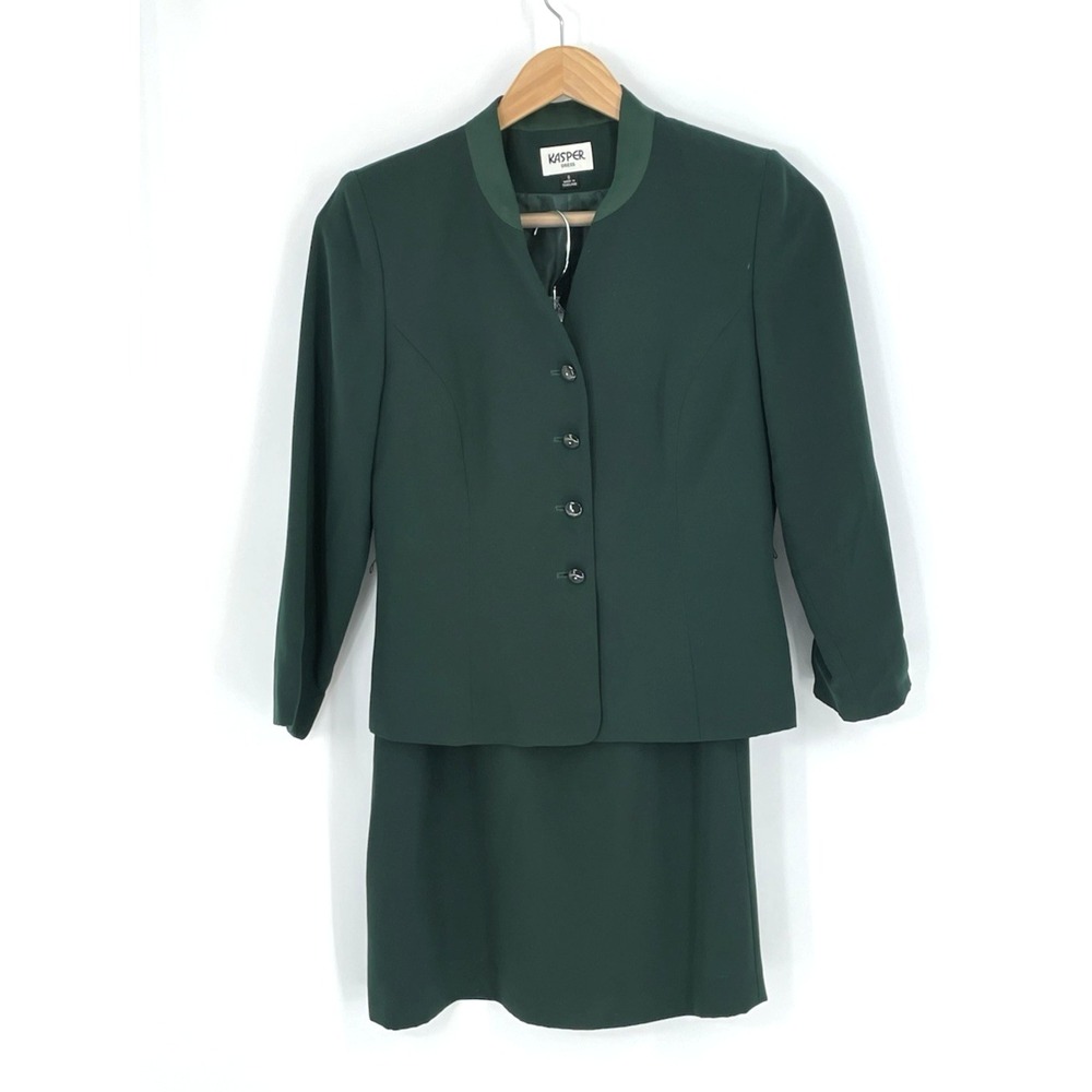 Vtg Kasper Women's Size 8 Skirt Suit Green Blazer Skirt No Belt Business Classic
